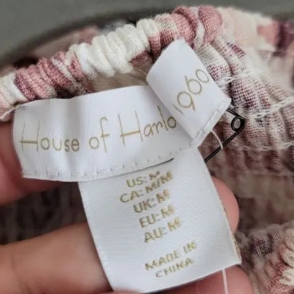 House of Harlow 1960 Linen Blend Smocked Tropical Midi Dress - Picture 11 of 12